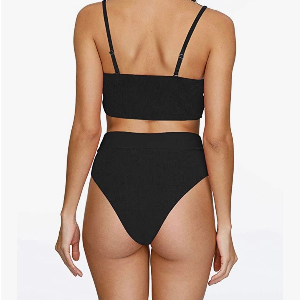 Black Ribbed High Cut Bandeau Bikini 2 pc- Small - Picture 6 of 6